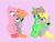 Size: 564x425 | Tagged: safe, artist:yuseifudo1000, imported from derpibooru, earth pony, pony, unicorn, 3 males, crow hogan, jack atlas, kirby, kirby (character), kirby (series), luigi, pink background, ponified, simple background, species swap, super mario bros., super smash bros., yu-gi-oh!, yu-gi-oh! 5d's