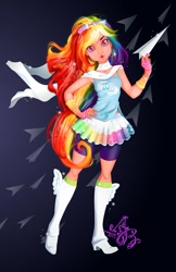 Size: 719x1111 | Tagged: safe, artist:asher-bee, imported from derpibooru, rainbow dash, human, clothes, female, humanized, nail polish, pale skin, paper airplane, paper plane, solo