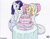 Size: 1070x830 | Tagged: safe, artist:augustbebel, artist:suspega, imported from derpibooru, fluttershy, rarity, lamia, original species, pony, robot, robot pony, birthday, cake, cute, cyrillic, flutterbot, food, happy birthday, lamity, present, russian, species swap, tail wrap