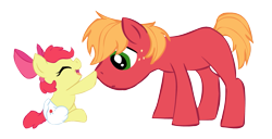 Size: 985x503 | Tagged: safe, artist:dolphinmoana, artist:faithfirefly, imported from derpibooru, apple bloom, big macintosh, pony, adorabloom, baby, baby pony, boop, brother and sister, colt, cute, diaper, foal, younger