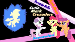 Size: 1920x1080 | Tagged: safe, artist:atomicgreymon, artist:regolithx, artist:xyzextreme13, imported from derpibooru, apple bloom, scootaloo, sweetie belle, cutie mark crusaders, emblem, logo, vector, wallpaper