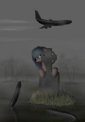 Size: 627x900 | Tagged: safe, artist:adeptus-monitus, artist:f13proxima, edit, imported from derpibooru, oc, oc only, lamprey, context is for the weak, fog, gravestone, plane, scenery, swamp, wat