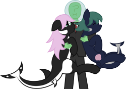 Size: 3546x2496 | Tagged: safe, artist:plone, imported from derpibooru, oc, oc only, oc:anon, oc:swirl, oc:tidal, original species, shark pony, /mlp/, :i, hug