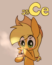 Size: 800x1000 | Tagged: safe, artist:joycall6, imported from derpibooru, part of a set, applejack, series:joycall6's periodic table, blushing, cerium, chemistry, cigarette, female, lighter, periodic table, smoking, solo