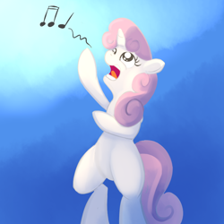 Size: 800x800 | Tagged: safe, artist:cheshiresdesires, imported from derpibooru, sweetie belle, pony, bipedal, female, singing, solo