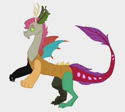 Size: 1087x974 | Tagged: safe, artist:carnifex, imported from derpibooru, oc, oc only, unnamed oc, draconequus, hybrid, interspecies offspring, offspring, parent:discord, parent:fluttershy, parents:discoshy, simple background