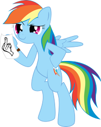 Size: 2085x2636 | Tagged: safe, artist:hoodie-stalker, imported from derpibooru, rainbow dash, pegasus, pony, bipedal, female, high res, mare, middle finger, paper, simple background, solo, transparent background, vector, vulgar