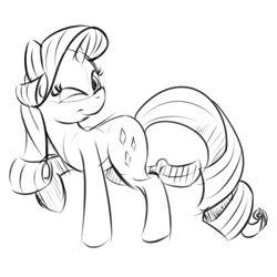 Size: 1200x1200 | Tagged: safe, artist:cheshiresdesires, imported from derpibooru, rarity, female, monochrome, sketch, solo, wink