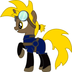 Size: 1500x1494 | Tagged: safe, artist:forgotten-remnant, imported from derpibooru, oc, oc only, oc:golden gear, pony, unicorn, belt, boots, goggles, happy, overalls, simple background, transparent background, vector