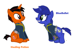 Size: 832x572 | Tagged: safe, artist:creepingender, imported from derpibooru, oc, oc only, oc:blue bullet, oc:healing potion, fallout equestria, crossover