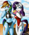 Size: 550x663 | Tagged: safe, artist:xjkenny, imported from derpibooru, rainbow dash, rarity, anthro, unguligrade anthro, arm hooves, backwards cutie mark, baywatch, beach, beach ball, belly button, bikini, blowing, blowing up beach ball, blowing whistle, blushing, breasts, busty rainbow dash, busty rarity, clothes, cute, female, high-cut clothing, lifeguard, lifeguard rarity, one-piece swimsuit, puffy cheeks, rainblow dash, rainbow dashs coaching whistle, red face, referee, referee rainbow dash, swimsuit, whistle, whistle necklace