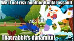 Size: 779x436 | Tagged: safe, imported from derpibooru, screencap, angel bunny, fluttershy, princess luna, do princesses dream of magic sheep, anger bunny, fluttershy's cottage, image macro, killer rabbit, meme, monty python, monty python and the holy grail, nightmare