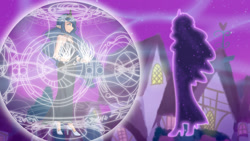Size: 1280x720 | Tagged: safe, artist:jonfawkes, imported from derpibooru, princess luna, tantabus, human, do princesses dream of magic sheep, elf ears, house, humanized, magic, magic circle, scene interpretation, smiling, that was fast