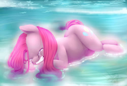 Size: 1584x1071 | Tagged: safe, artist:comico-sam, imported from derpibooru, pinkie pie, crying, eyes closed, female, ocean, pinkamena diane pie, sad, solo