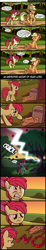 Size: 800x4373 | Tagged: dead source, safe, artist:veggie55, imported from derpibooru, apple bloom, applejack, lightning bolt, white lightning, earth pony, pony, alternate cutie mark, apple, apple tree, applejack's hat, comic, dark comedy, death, dialogue, female, grave, gravestone, hat, lightning, mare, no, older, older apple bloom, tree