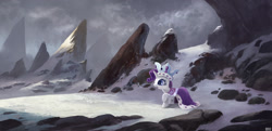 Size: 2069x1000 | Tagged: safe, artist:ajvl, imported from derpibooru, princess platinum, rarity, pony, unicorn, female, mare, scenery, scenery porn, snow, solo