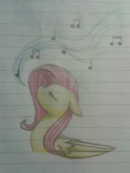 Size: 960x1280 | Tagged: safe, artist:breadcipher, imported from derpibooru, fluttershy, female, lined paper, singing, solo, traditional art