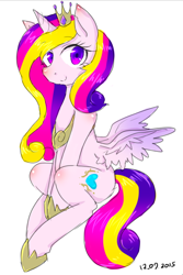 Size: 534x799 | Tagged: safe, artist:divided-s, imported from derpibooru, princess cadance, alicorn, pony, crown, cute, female, jewelry, looking at you, mare, regalia, sitting, smiling, solo