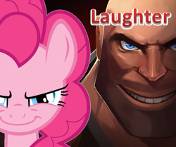 Size: 961x804 | Tagged: safe, artist:biggreenpepper, artist:hooon, edit, imported from derpibooru, pinkie pie, crossover, face comparison, heavy, laughing, team fortress 2