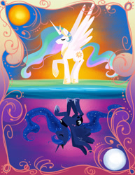 Size: 800x1035 | Tagged: safe, artist:bunnimation, imported from derpibooru, princess celestia, princess luna, moon, sun