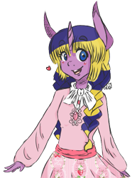 Size: 451x585 | Tagged: source needed, safe, artist:taligintou, imported from derpibooru, oc, oc only, oc:princess twila, anthro, anthro oc, heart, offspring, parent:prince blueblood, parent:twilight sparkle, parents:twiblood, solo