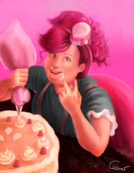 Size: 600x768 | Tagged: safe, artist:agataczerw, imported from derpibooru, pinkie pie, human, cake, fat, female, humanized, icing bag, obese, pudgy pie, solo