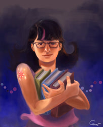 Size: 600x739 | Tagged: safe, artist:agataczerw, imported from derpibooru, twilight sparkle, human, book, humanized