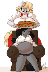 Size: 1280x1894 | Tagged: safe, artist:093, imported from derpibooru, oc, oc only, anthro, belly, big belly, breasts, cleavage, fat, feedee, feeder, female, stuffed, stuffing