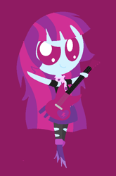 Size: 476x720 | Tagged: safe, artist:kesosofi, imported from derpibooru, mystery mint, equestria girls, background human, chibi, cute, female, guitar, looking at you, musical instrument, raised eyebrow, rockstar, smirk, solo, waving