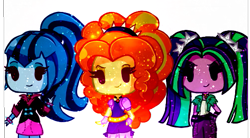 Size: 503x277 | Tagged: safe, artist:darkberryart, edit, imported from derpibooru, adagio dazzle, aria blaze, sonata dusk, equestria girls, adoragio, ariabetes, chibi, cute, dazzlebetes, female, galaxy, solo, sonatabetes, the dazzlings