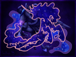 Size: 900x675 | Tagged: safe, artist:inuhoshi-to-darkpen, imported from derpibooru, princess luna, tantabus, do princesses dream of magic sheep, eyes closed, flying, unshorn fetlocks