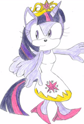 Size: 1889x2802 | Tagged: safe, artist:bluespeedsfan92, imported from derpibooru, twilight sparkle, anthro, plantigrade anthro, female, solo, sonic the hedgehog (series), sonicified, style emulation, traditional art, twilight sparkle (alicorn)