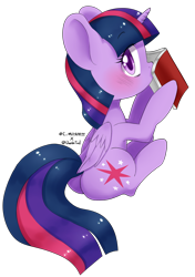 Size: 2156x3060 | Tagged: safe, artist:dambitail, artist:shusu, imported from derpibooru, twilight sparkle, alicorn, pony, blushing, book, cute, female, looking at you, mare, pixiv, simple background, solo, transparent background, twiabetes, twilight sparkle (alicorn)
