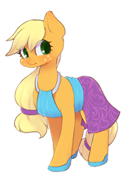 Size: 900x1200 | Tagged: safe, artist:ayahana, imported from derpibooru, applejack, alternate hairstyle, clothes, dress, hatless, missing accessory