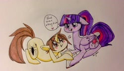Size: 2938x1692 | Tagged: safe, artist:ameliacostanza, imported from derpibooru, twilight sparkle, alicorn, pony, unicorn, crossover, crossover shipping, peter parker, ponified, spider-man, spiders and magic iv: the fall of spider-mane, spiders and magic: rise of spider-mane, spidertwi, traditional art, twilight sparkle (alicorn)