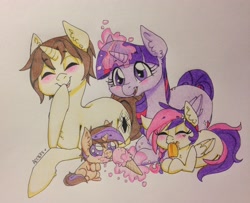 Size: 2803x2277 | Tagged: safe, artist:ameliacostanza, imported from derpibooru, twilight sparkle, oc, oc:ben parker sparkle, oc:mayday parker sparkle, alicorn, pony, baby, baby pony, commission, crossover, crossover shipping, family, female, ice cream, mare, offspring, parent:peter parker, parent:twilight sparkle, parents:spidertwi, peter parker, ponified, spiders and magic: rise of spider-mane, spidertwi, traditional art, twilight sparkle (alicorn)