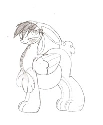 Size: 736x890 | Tagged: safe, artist:rusticpony, imported from derpibooru, oc, oc only, oc:rusty, pegasus, belly, blushing, bunny costume, clothes, monochrome, pregnant, solo