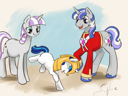 Size: 1280x960 | Tagged: safe, artist:silfoe, imported from derpibooru, shining armor, twilight velvet, royal sketchbook, armor, cute, female, foal, happy, helmet, implied twilight sparkle, male, mother and son, open mouth, pregnant, raised hoof, shining adorable, siblings, smiling, uncle, uncle and nephew, younger
