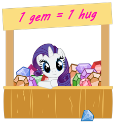 Size: 3592x4000 | Tagged: dead source, safe, artist:comfydove, imported from derpibooru, rarity, pony, unicorn, booth, bronybait, concession stand, crack is cheaper, female, gem, hug, looking at you, mare, show accurate, sign, simple background, solo, transparent background, vector