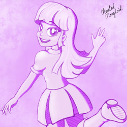 Size: 600x600 | Tagged: safe, artist:mentalmongloid, imported from derpibooru, twilight sparkle, equestria girls, action pose, female, monochrome, solo