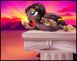 Size: 2040x1614 | Tagged: safe, artist:centchi, imported from derpibooru, oc, oc only, oc:glimmer dust, pegasus, pony, desert, eyeshadow, glow, glowing, makeup, solo