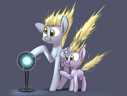Size: 1400x1050 | Tagged: safe, artist:underpable, imported from derpibooru, derpy hooves, dinky hooves, pegasus, pony, unicorn, :t, cute, derpabetes, dinkabetes, electricity, equestria's best daughter, equestria's best mother, female, filly, mare, mother and daughter, plasma ball, silly, silly pony, static, static electricity, underpable is trying to murder us
