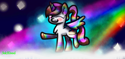 Size: 1000x477 | Tagged: safe, artist:theiceycaterpiepony, imported from derpibooru, oc, oc only, oc:rainbow cheesecake, alicorn, pony, alicorn oc