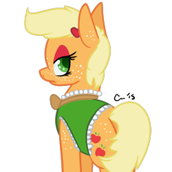 Size: 1000x1000 | Tagged: safe, artist:rivalcat, imported from derpibooru, applejack, alternate hairstyle, clothes, eyeshadow, female, freckles, solo, we don't normally wear clothes