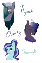Size: 2000x3000 | Tagged: safe, artist:farewelldecency, imported from derpibooru, oc, oc only, hybrid, crack shipping, interspecies offspring, magical lesbian spawn, offspring, parent:discord, parent:princess luna, parent:queen chrysalis, parent:starlight glimmer, parents:chrysaluna, parents:lunacord