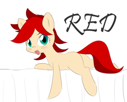 Size: 1744x1412 | Tagged: safe, artist:randy, imported from derpibooru, oc, oc only, oc:red pone (8chan), /pone/, 8chan, bed, blushing, cute, sheet, tongue out