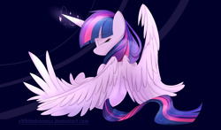 Size: 2880x1690 | Tagged: safe, artist:xwhitedreamsx, imported from derpibooru, twilight sparkle, alicorn, pony, eyes closed, female, magic, majestic, mare, sitting, solo, spread wings, twilight sparkle (alicorn)