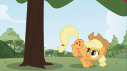 Size: 853x480 | Tagged: safe, imported from derpibooru, screencap, applejack, female, solo