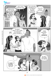 Size: 1200x1697 | Tagged: safe, artist:pia-sama, imported from derpibooru, rarity, spike, twilight sparkle, anthro, comic:rogue diamond, comic, monochrome, older, older spike, smell