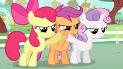 Size: 1280x720 | Tagged: safe, imported from derpibooru, screencap, apple bloom, scootaloo, sweetie belle, earth pony, pegasus, pony, unicorn, cutie mark crusaders, episode needed, female, filly, foal, invisible, meme, trio, trio female